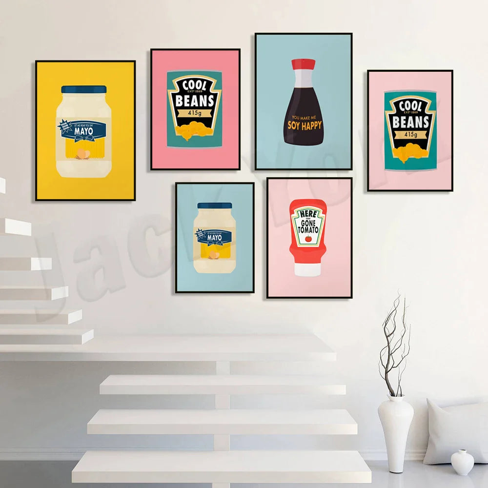 Afralia™ Blue Cool Beans Pesto Pasta Food Art Poster Soy Pun