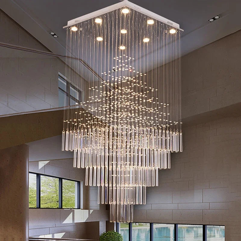 Afralia™ Crystal Ceiling Chandelier Modern Living Room Lighting Fixture Loft Staircase Lustre