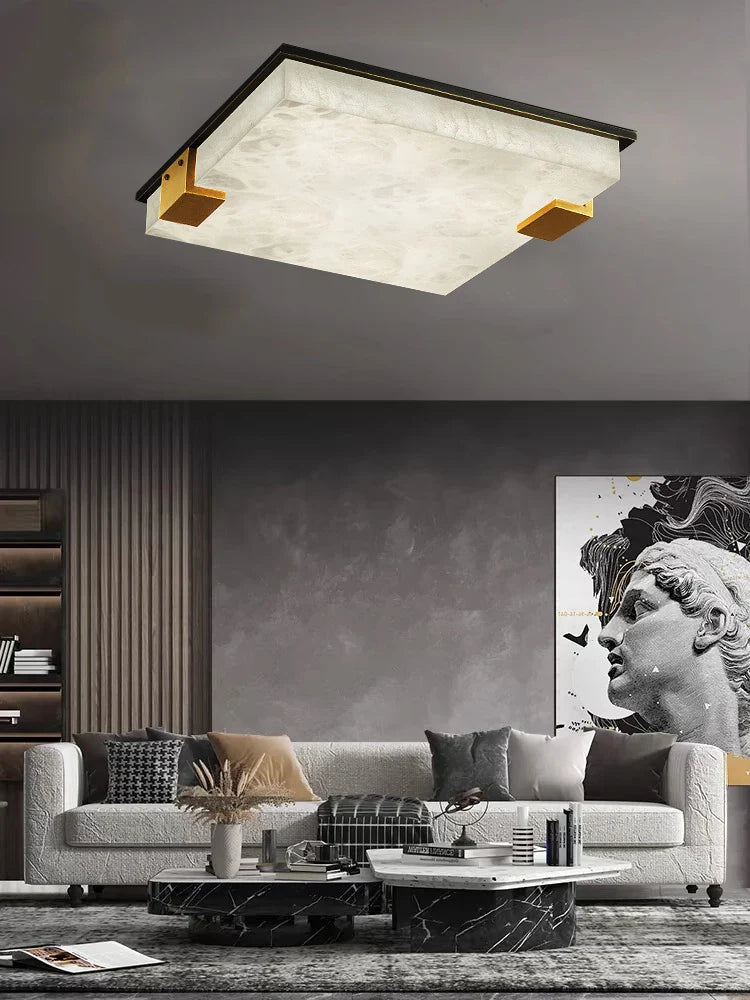 Afralia™ Marble Bronze Square Ceiling Chandelier - Bedroom Luxury Lighting