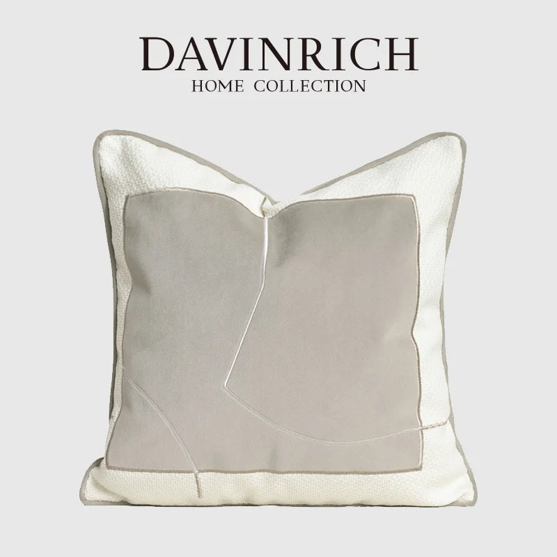 Afralia™ Cappuccino Tone Geometry Embroidery Luxury Pillowcase 45x45cm Cream Khaki Gray
