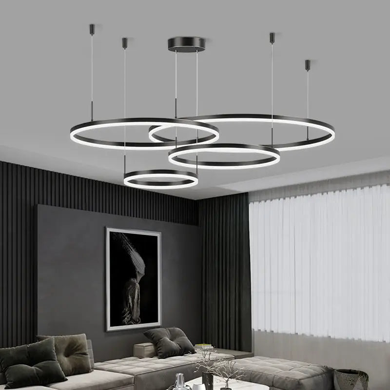 Afralia™ Round Ring LED Pendant Lamp Dimmable: Modern Black Gold Brown Luminaire