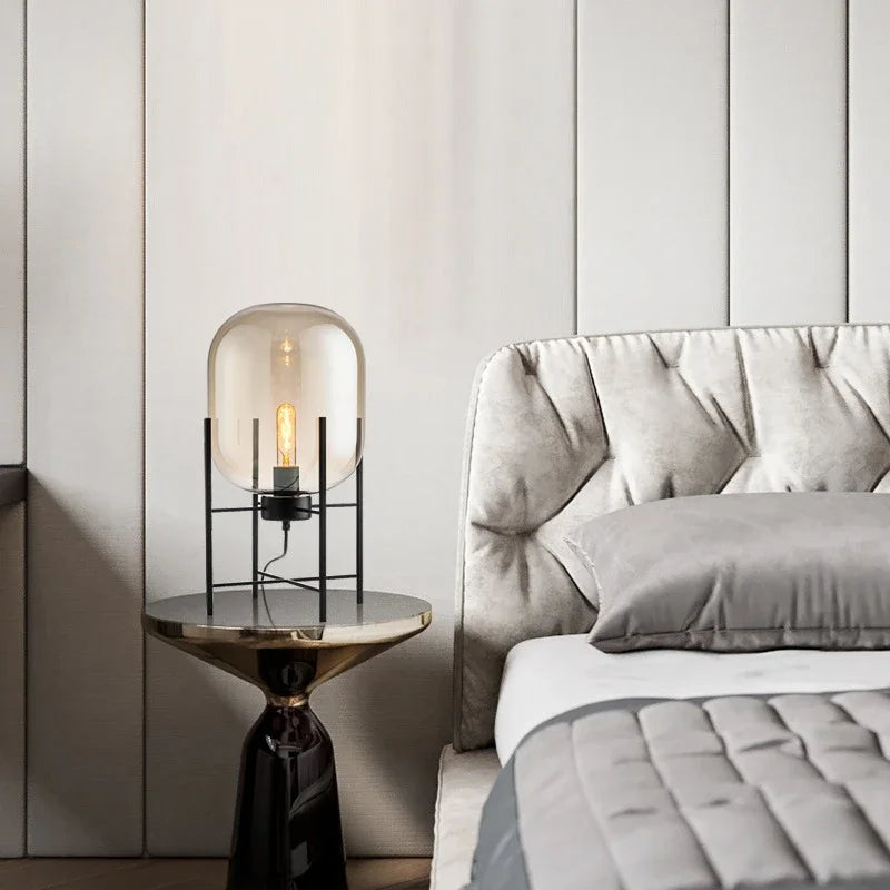 Afralia™ Nordic Smoky Gray Glass Table Lamp Postmodern Iron Desk Lamps for Living Room