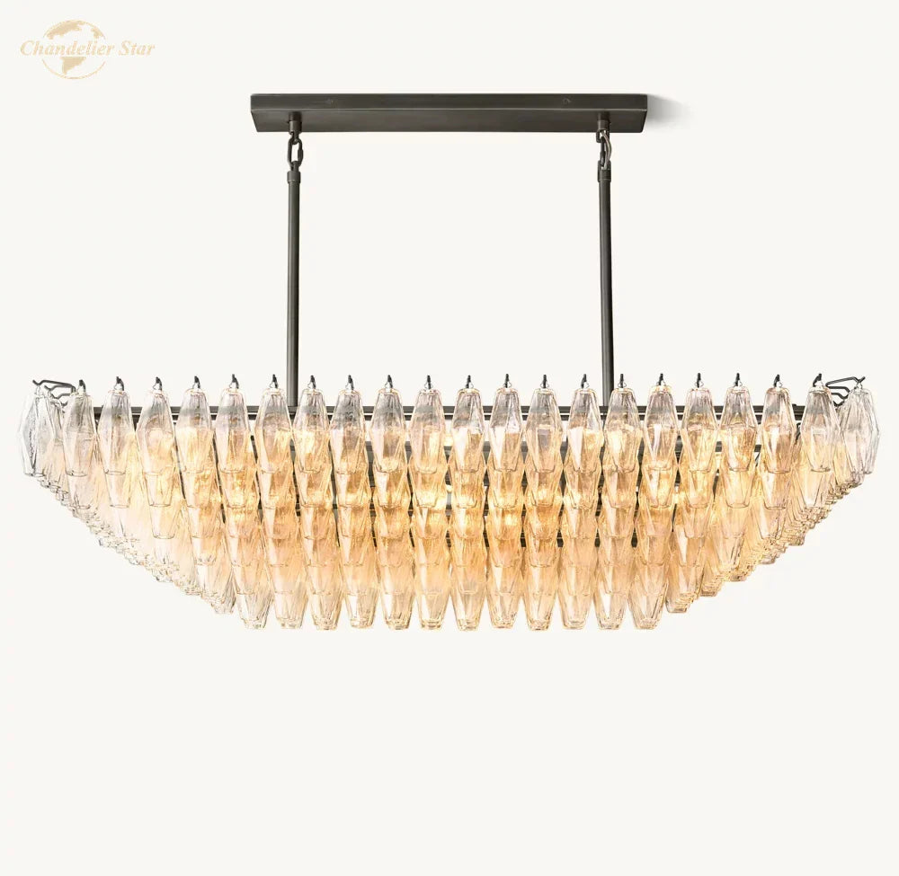 Afralia™ Clear Glass Tiered Rectangle Chandelier Pendant Light
