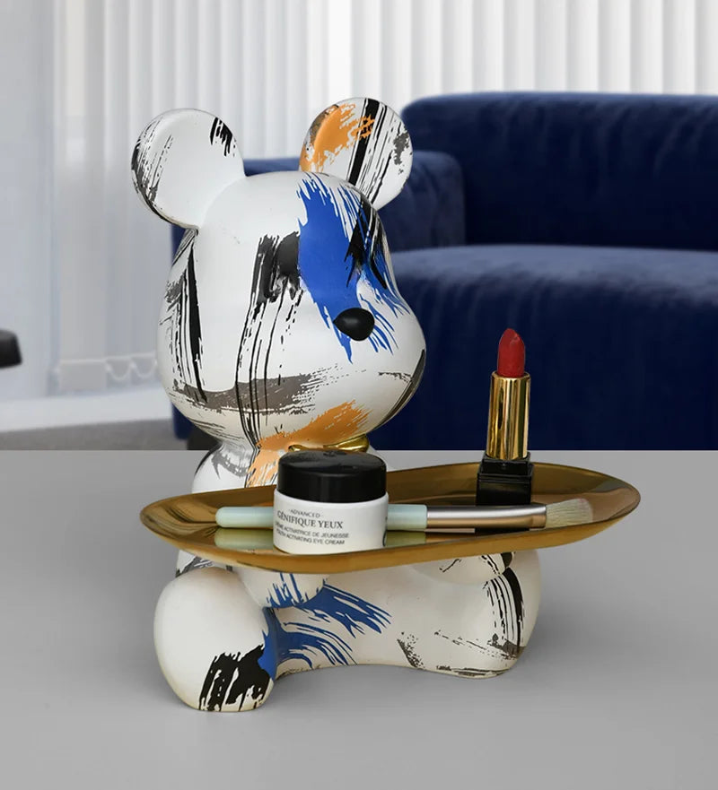 Afralia™ Graffiti Bear Figurine | Modern Home Decor Statue | Keys Storage Shelf Sculpture