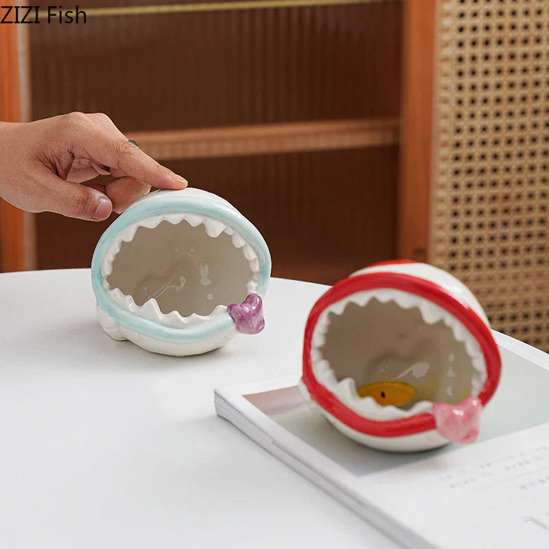 Afralia™ Man-eating Flower Ceramic Ashtray - Fun Office Desktop Ash Tray Gift