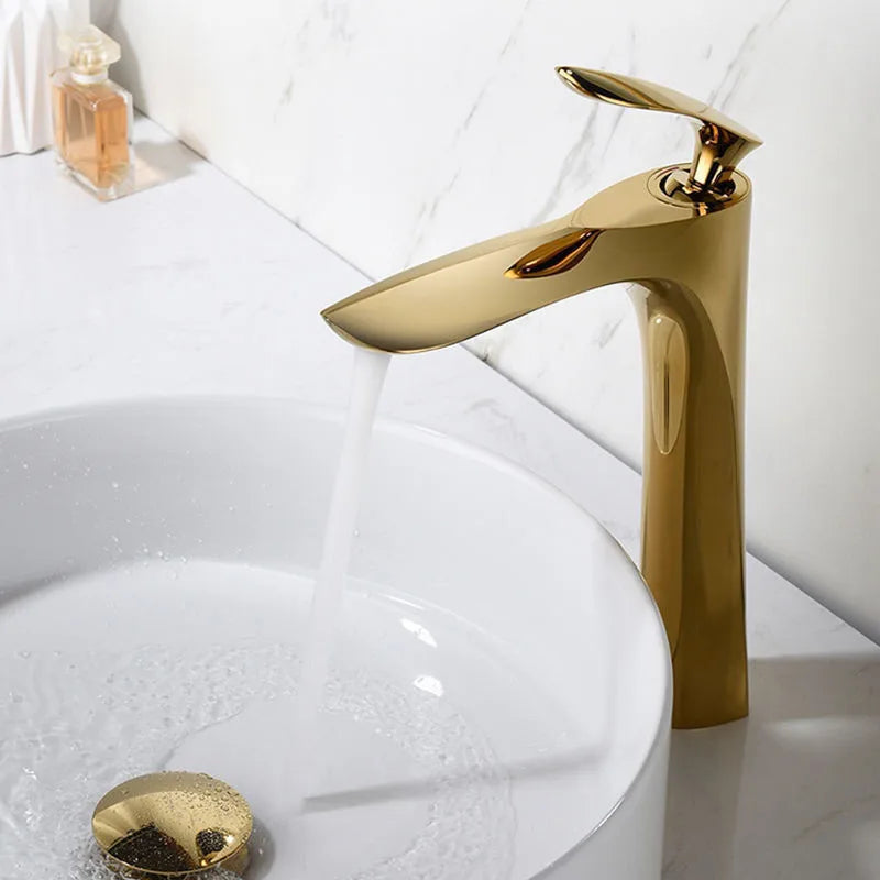 Afralia™ Gold Basin Faucet Single Handle Hot & Cold Mixer Tap Deck Mounted