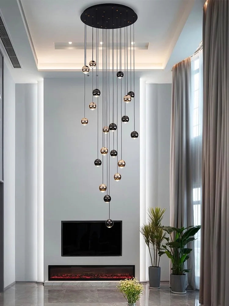 Afralia™ Crystal Ball Pendant Light for Modern Living Room, Black & Gold Luxury Fixture