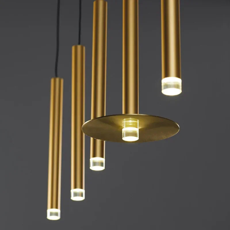 Afralia™ Gold Tube LED Pendant Lights for Kitchen Dining Office Home Decor