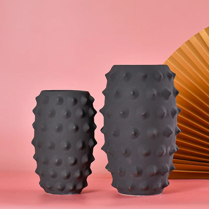 Afralia™ Black Ceramic Sea Urchin Spine Vase - Abstract Geometry Handicraft Decoration