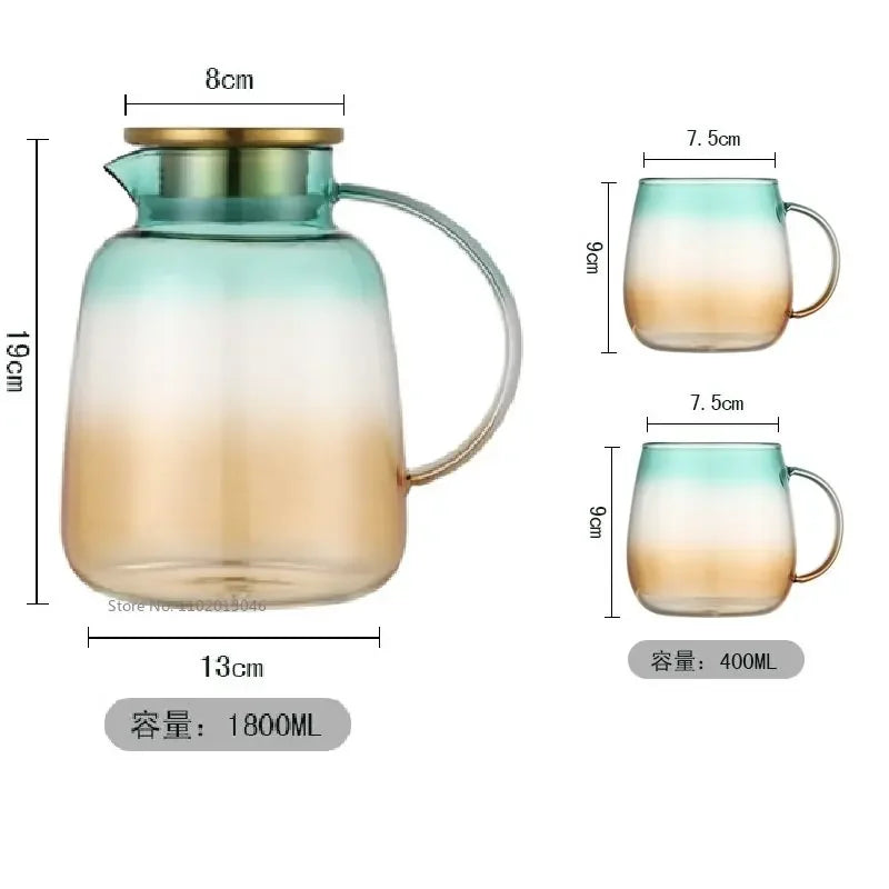 Afralia™ 1.8L Glass Teapot Set with Cups, Filter Jug for Cold Drinks