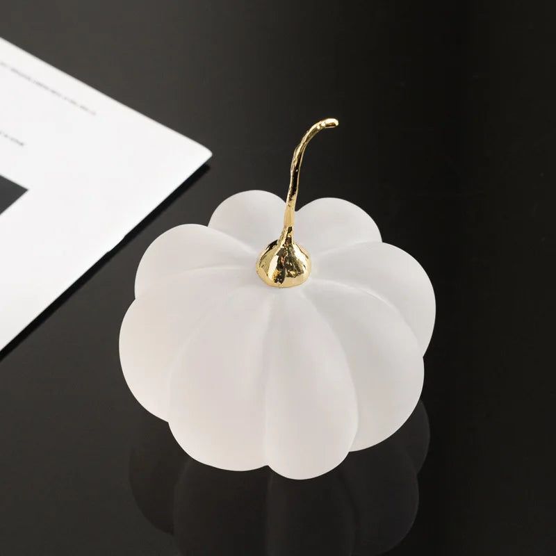 Afralia™ Marble Pumpkin Figurine Transparent Frosted Finish Statue Decor Accessory