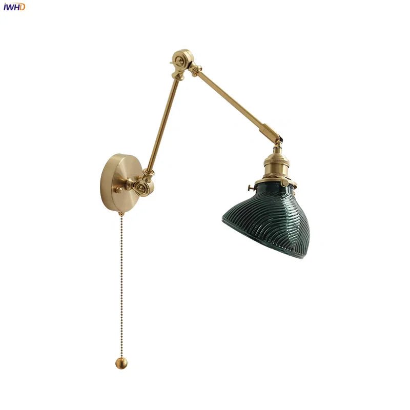 Afralia™ Glass Green LED Wall Light Fixture Vintage Green Swing Arms Sconce
