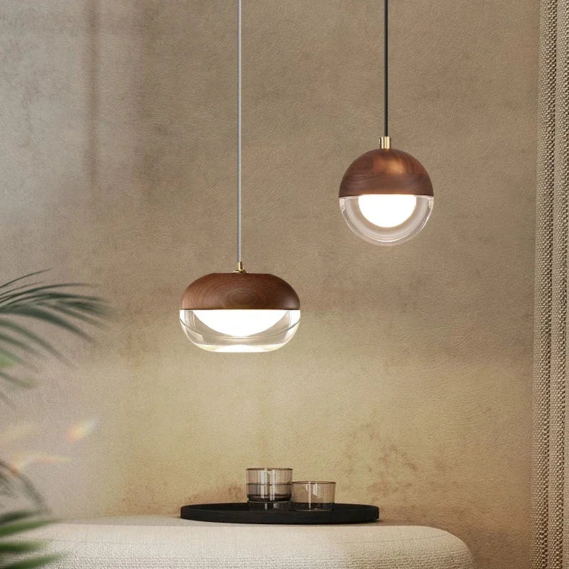 Afralia™ Nordic Wood Glass Pendant Lights, Modern LED Indoor Lighting for Home, Restaurant, Cafe