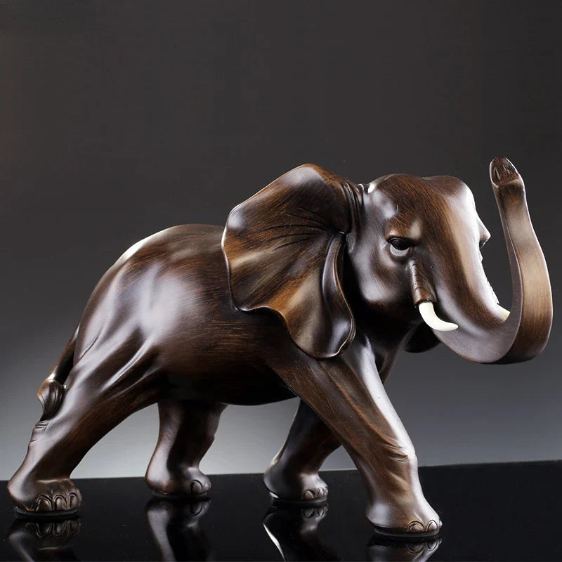 Afralia™ Resin Elephant Statue Desk Decoration Ornaments - Simulated Wood Animal Sculpture