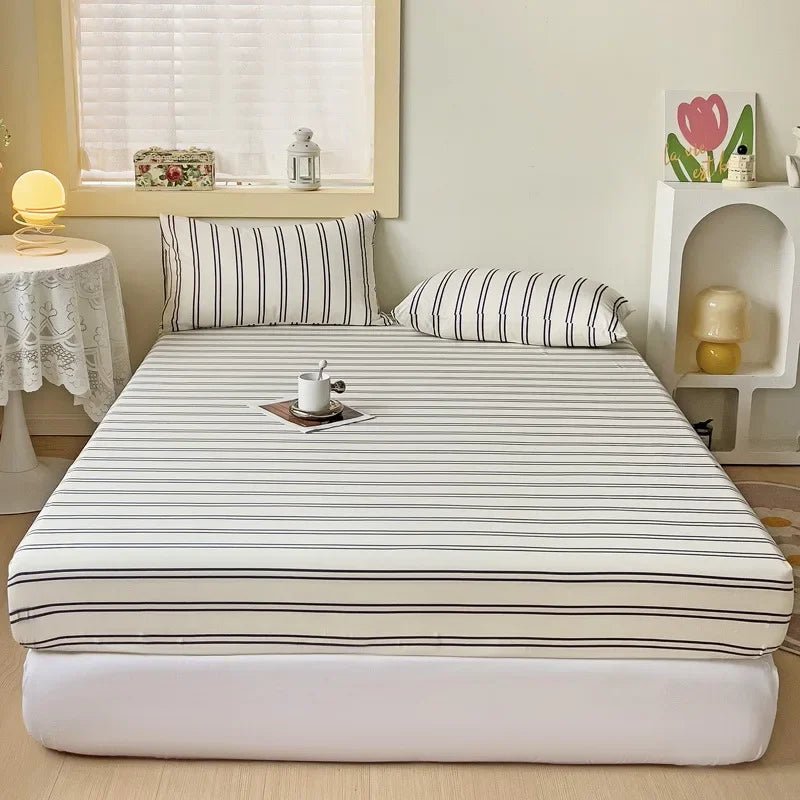Afralia™ Queen Double Stripe Grid Fitted Sheet - Skin-Friendly Cozy Bed Cover