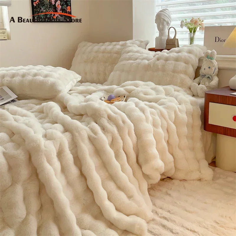 Afralia™ Plush Faux Fur Velvet Blanket, Double Layer, Warm Cashmere, Rabbit Fur Bed Sheet