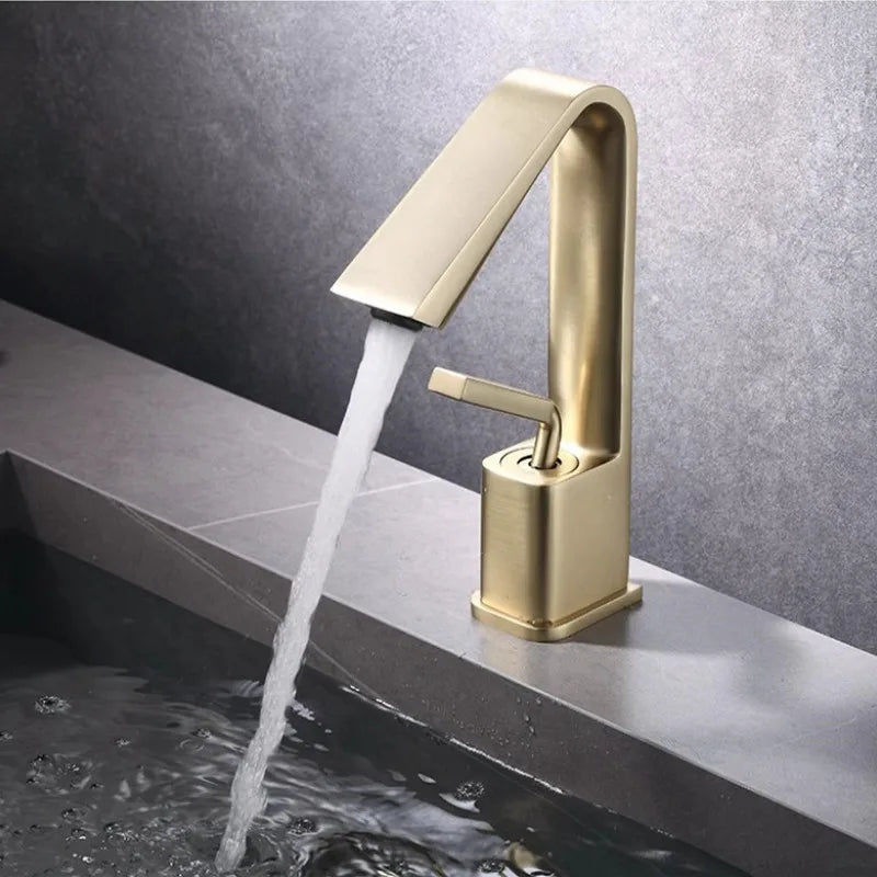 Afralia™ Brush Gold Basin Faucet Single Lever Hot Cold Mixer Sink Tap Vanity