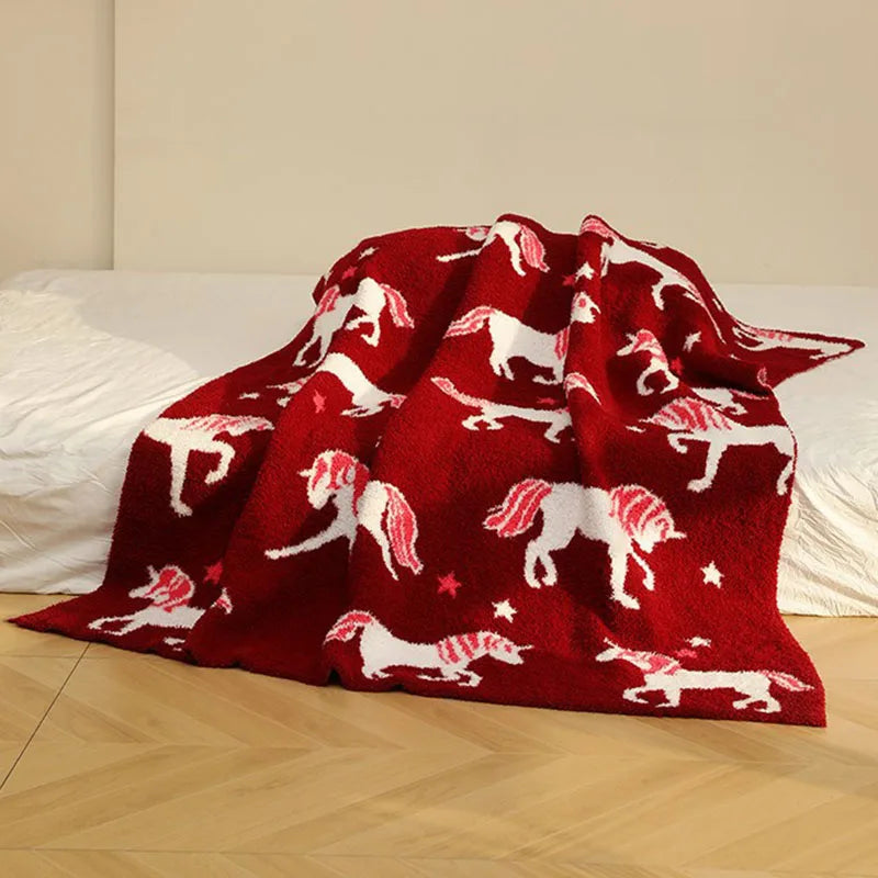 Afralia™ Class-A Half Fleece Red Unicorn Blanket - Warm, Cozy, All-Season Quilt