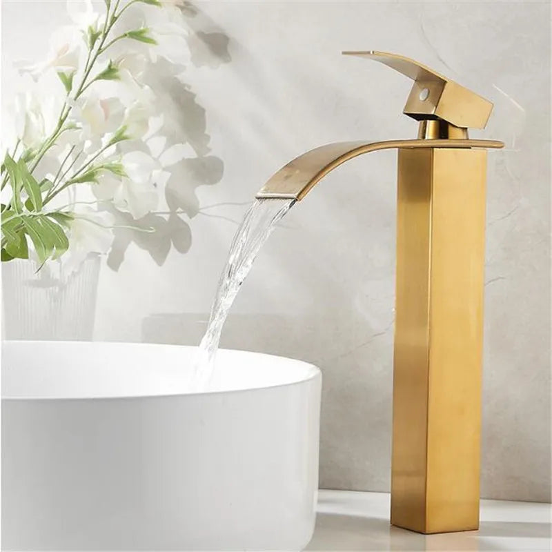 Afralia™ Gold Bathroom Faucet: Brass Rose Gold Basin Waterfall Mixer Tap