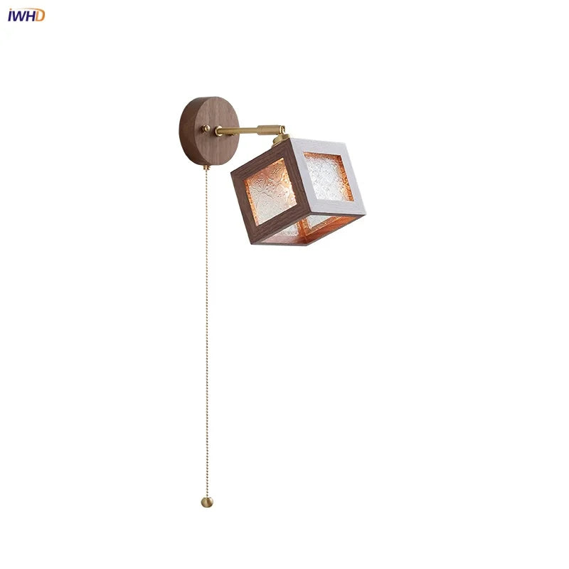 Afralia™ LED Wall Lamp Sconce Walnut Wood Clear Glass Rotate Dining Room Mirror Light