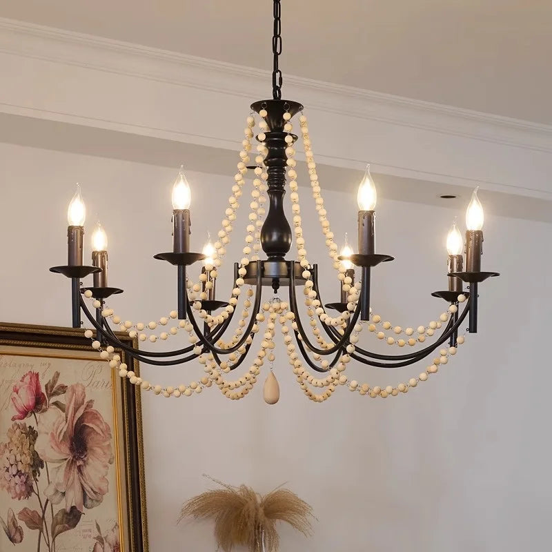 Afralia™ Retro Black Metal Candle Chandelier E14 LED Pendant Lights for Home Decor