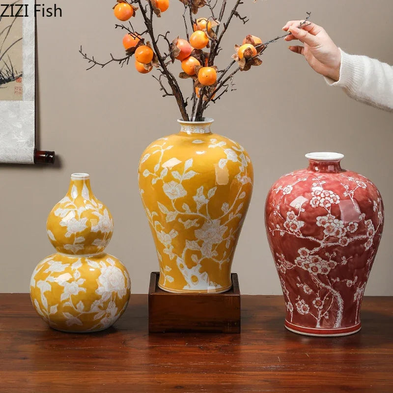 Afralia™ Yellow Porcelain Vase: Creative Classical Flower Pot for Aesthetic Table Decoration