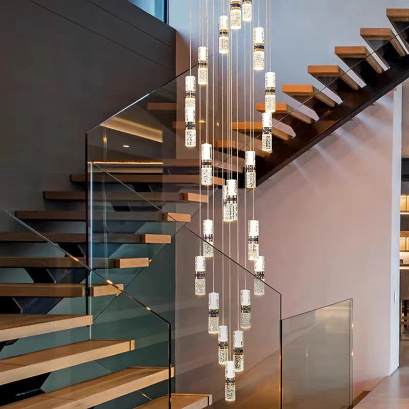 Afralia™ Modern Stair Chandelier Pendant Light LED Ceiling Lamp for Living Room