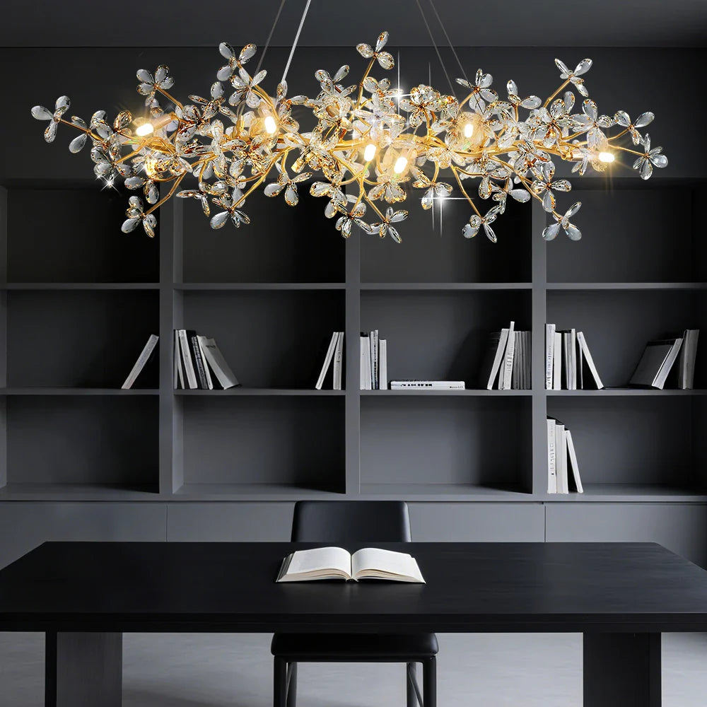 Afralia™ Crystal Flower Chandelier Light for Dining Living Room Bedroom