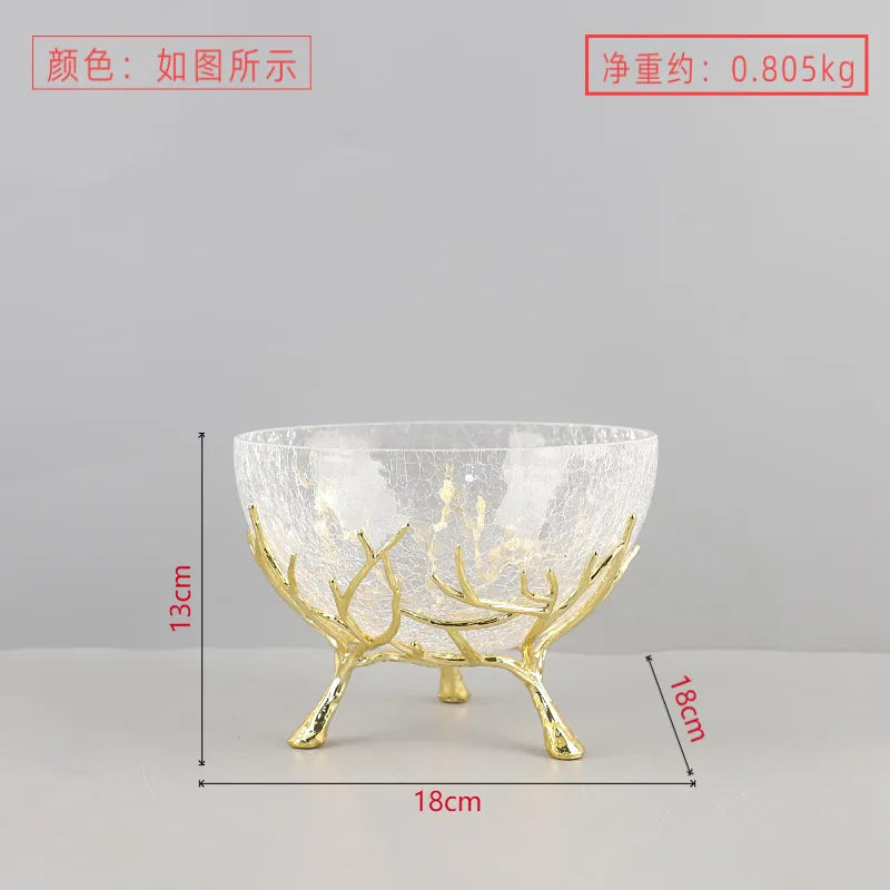 Afralia™ Golden Branch Glass Fruit Plate: Stylish Home Storage Container & Decor Accessory
