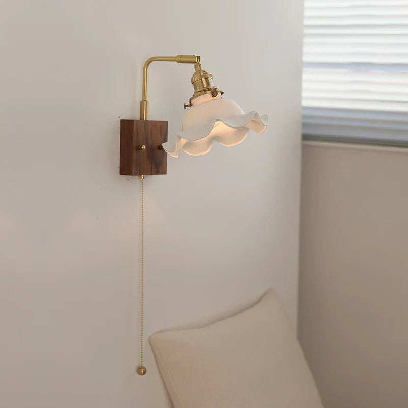 Afralia™ Walnut Brass Ceramic LED Wall Sconce | Modern Nordic Rotatable Stair Light