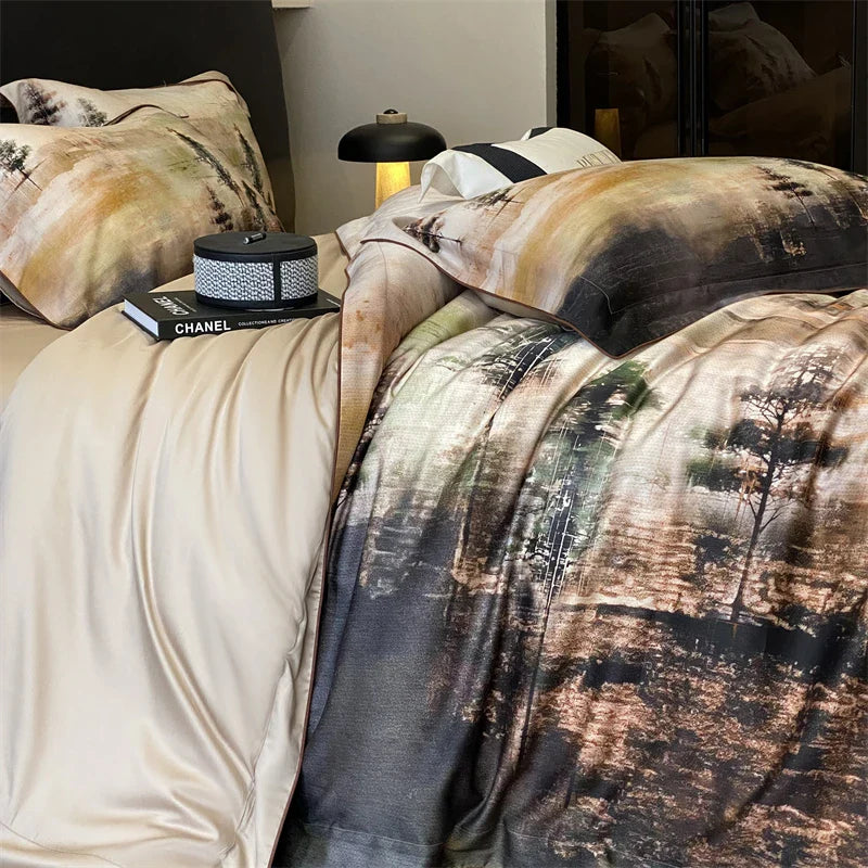 Afralia™ Lyocell Cotton Digital Print Bedding Set with Duvet Cover, Sheet, and Pillowcase