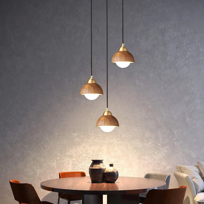 Afralia™ Walnut Wood LED Pendant Light with Vintage Copper Finish