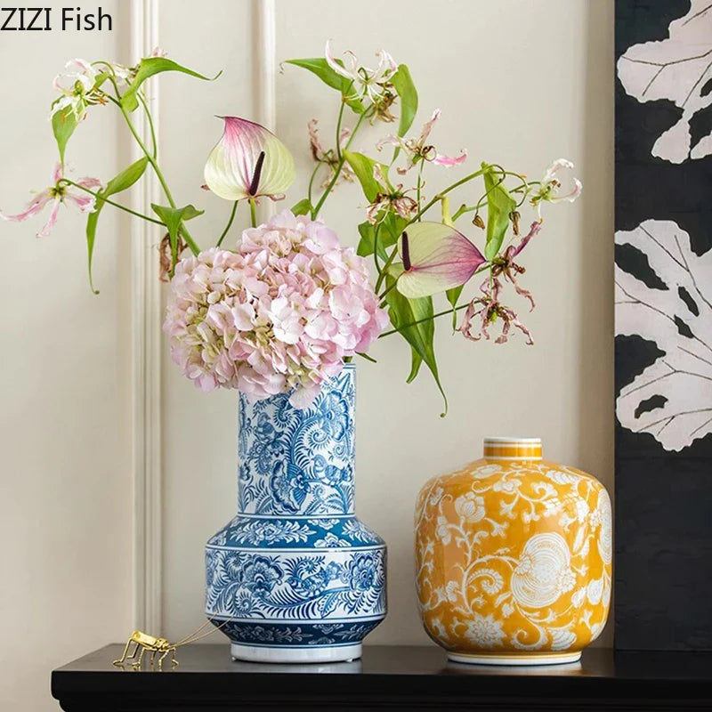 Blue & White Porcelain Vase with Flower & Bird Patterns by Afralia™: Elegant Table Decoration & Plant Pot