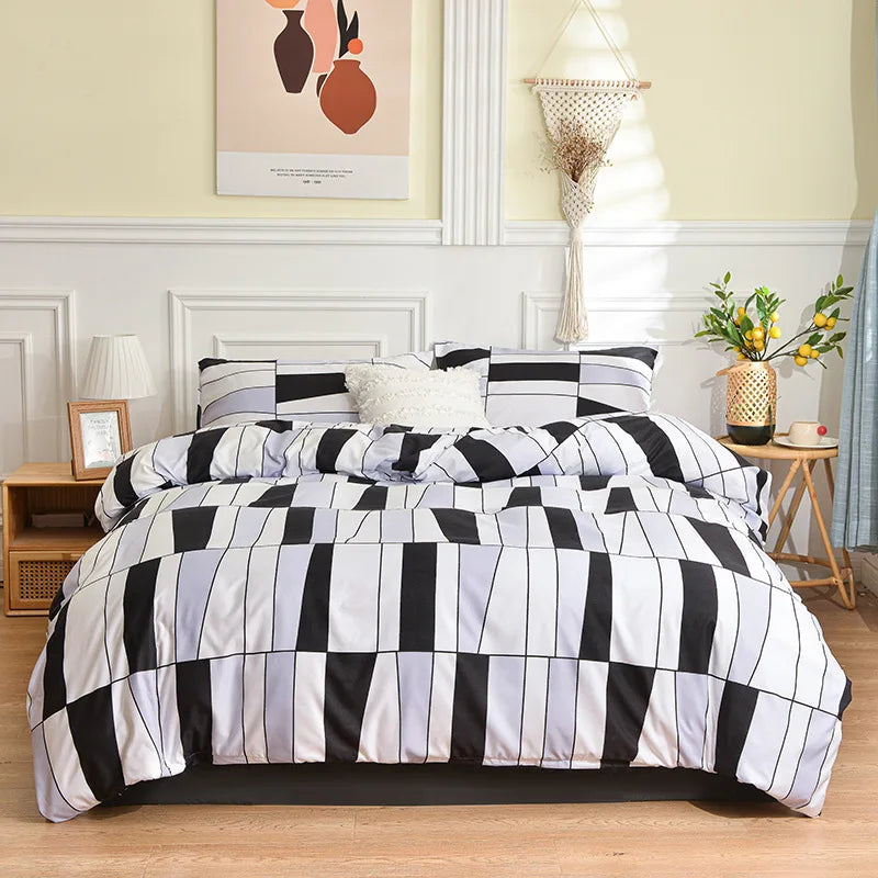 Afralia™ Geometric Stripes Printed Bedding Set: Duvet Cover, Bed Sheets, Pillowcases