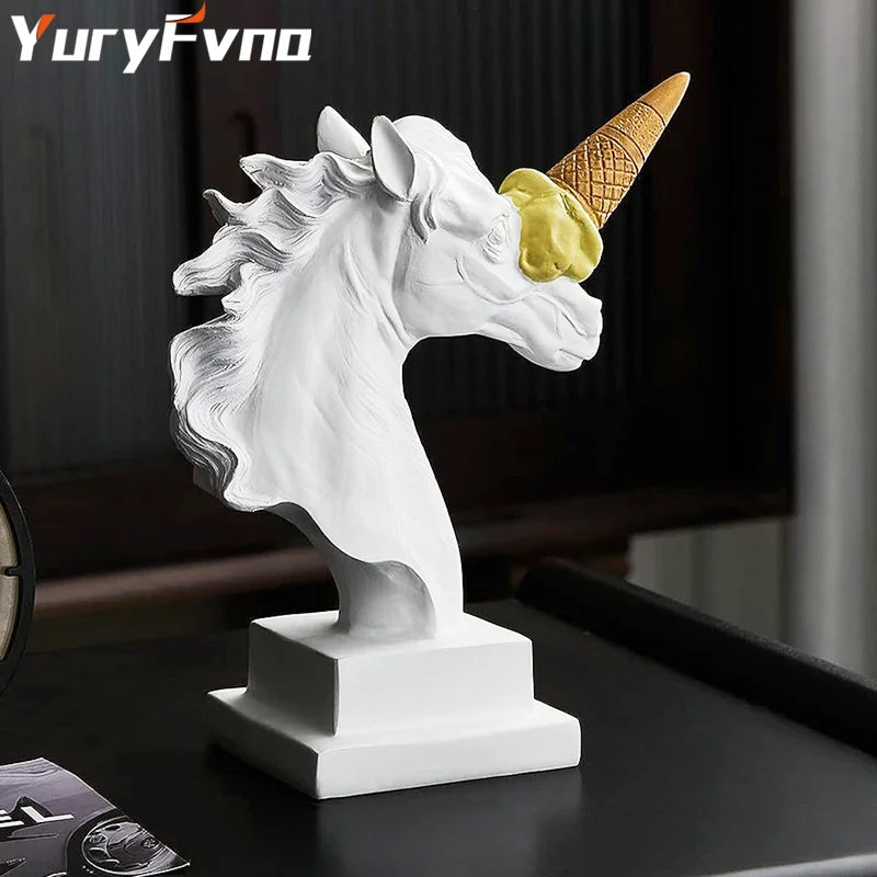 Afralia™ Ice Cream Horse Head Resin Sculpture Figurine for Home Office Decor & Gifts