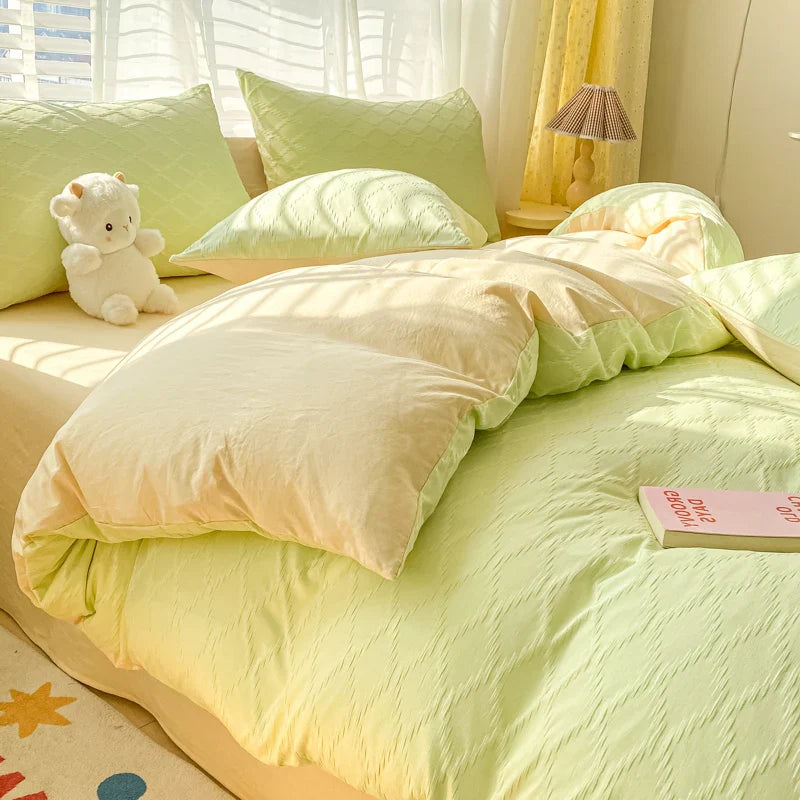 Afralia™ Fresh Bubble Yarn Fabric Bedding Set - Soft, Breathable Duvet Cover with Sheet