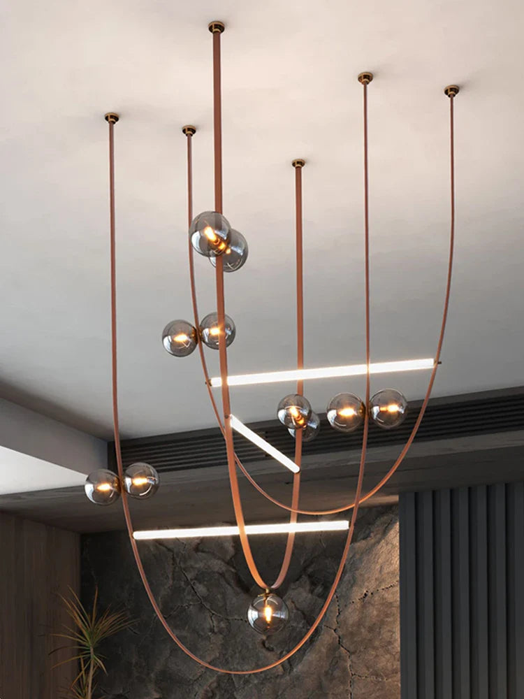 Afralia™ Minimalist Leather Pendant Lamps with Glass Ball Lighting