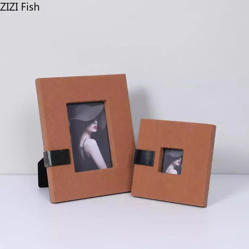Afralia™ Leather Photo Frame | Modern Design Picture Frame Bedside Table & Desk Décor