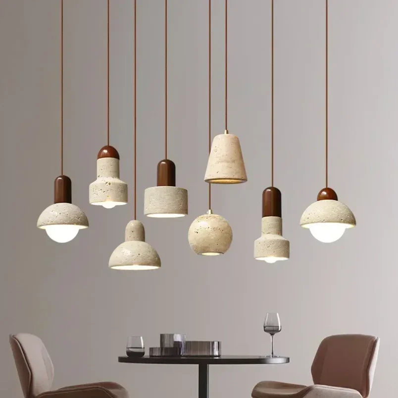 Afralia™ Elegant Wabi Sabi Travertine Pendant Lamp for Dining Desk & Kitchen Island