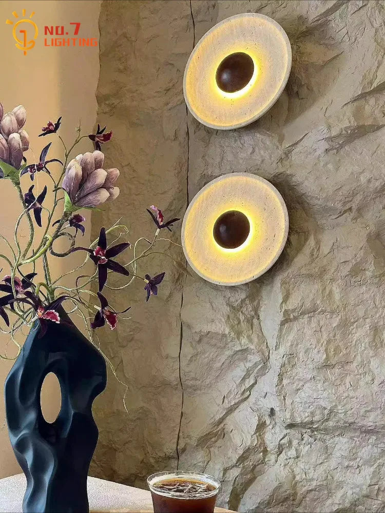 Afralia™ Wabi-sabi Yellow Travertine LED Wall Lamp for Restaurant Bedroom Aisle Stairs