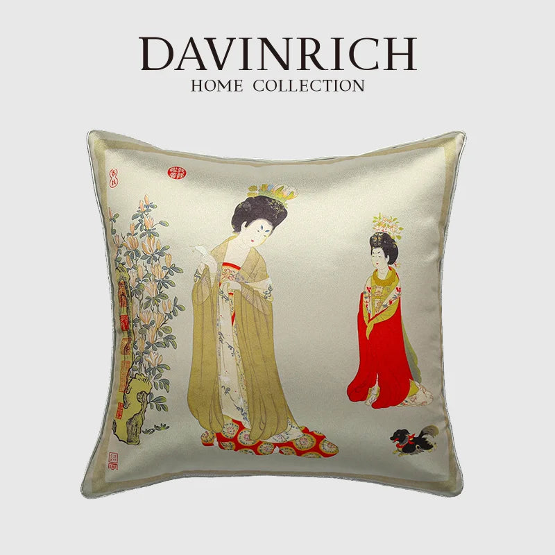 Afralia™ Chinese Beauty Girl Luxury Cushion Cover for Living Room Sofa