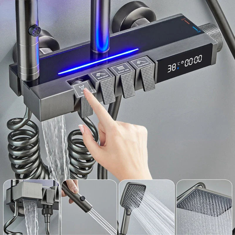 Afralia™ Digital Display Brass Thermostatic Shower Faucet Set for Bathroom