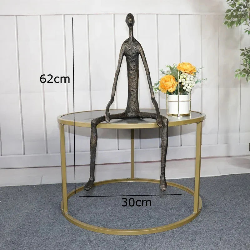 Afralia™ Abstract Metal Human Sculpture Cast Iron Black Person Desktop Ornament