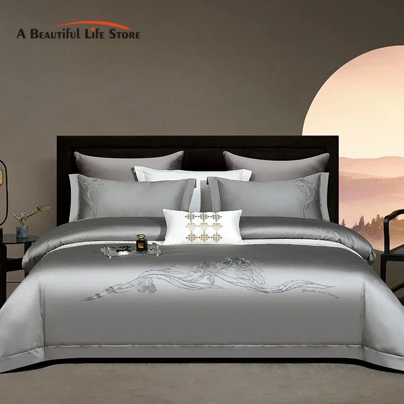 Afralia™ Luxury Embroidery 1000TC Egyptian Cotton Bedding Set - Full Queen King Size