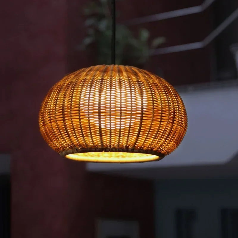 Afralia™ Chinese Style Outdoor Rattan Weaving Pendant Lights for Courtyard and Garden