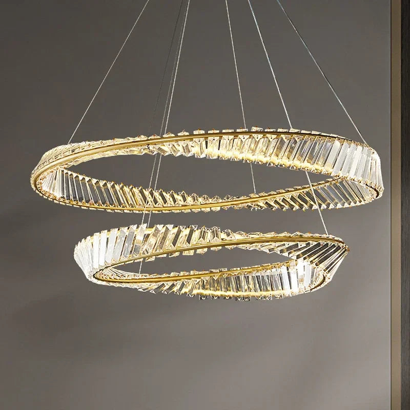 Afralia™ Luxury Gold LED Crystal Pendant Chandelier for Living & Dining Room Lighting