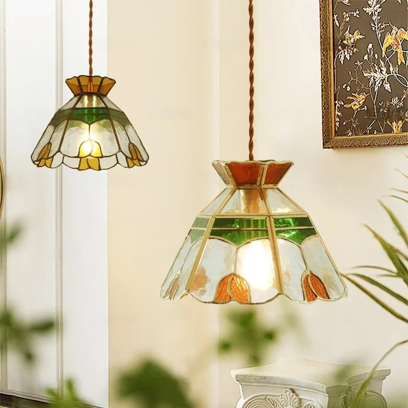 Afralia™ Tiffany Style Glass LED Pendant Light for Home Decor & Cafe Bar