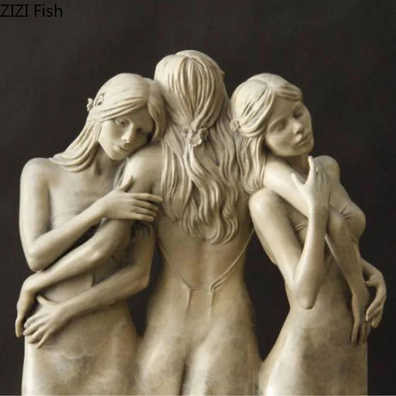 Afralia™ Three Goddesses Sculpture Abstract Figures Desk Decoration Resin Modern Home Decor