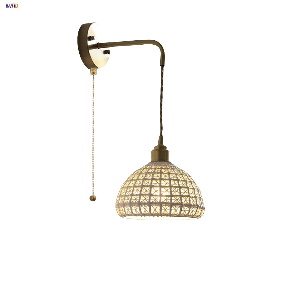Afralia™ Ceramic LED Wall Lights with Pull Chain Switch for Restaurant and Bedside