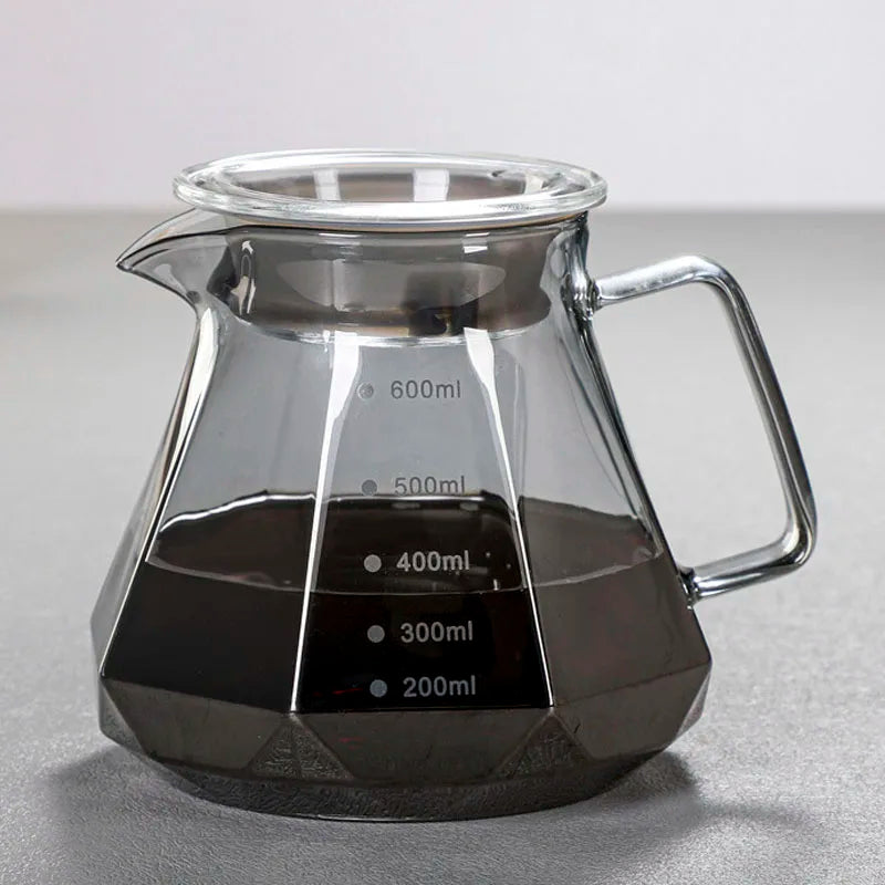 Afralia™ Glass Carafe Coffee Pot with Pour Over Filter - 600ml Diamond Sharing Pot